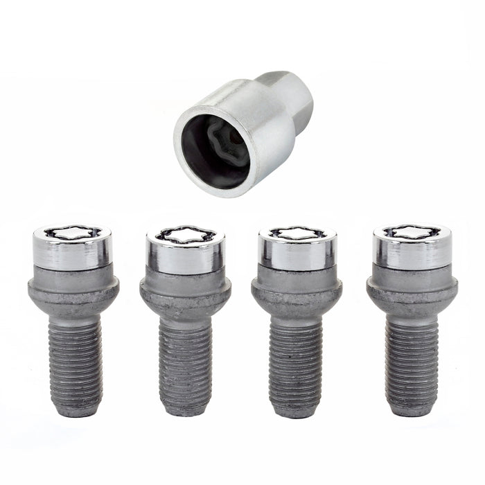 McGard Wheel Lock Bolt Set 4pk. (Radius Seat) M14X1.5 / 17mm Hex / 27.0mm Shank Length Chrome 28174