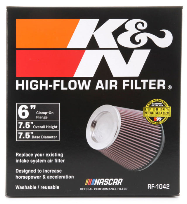 K&N Round Tapered Universal Air Filter 6in Flange ID x 7.5in Base OD x 5in Top OD x 6.5in Height RF-1042