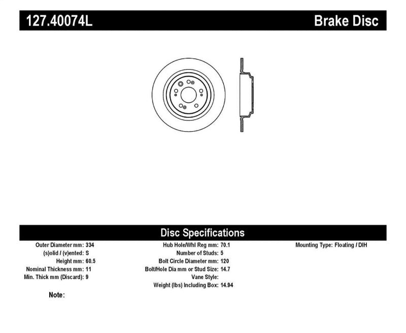 StopTech Slotted & Drilled Sport Brake Rotor 127.40074L