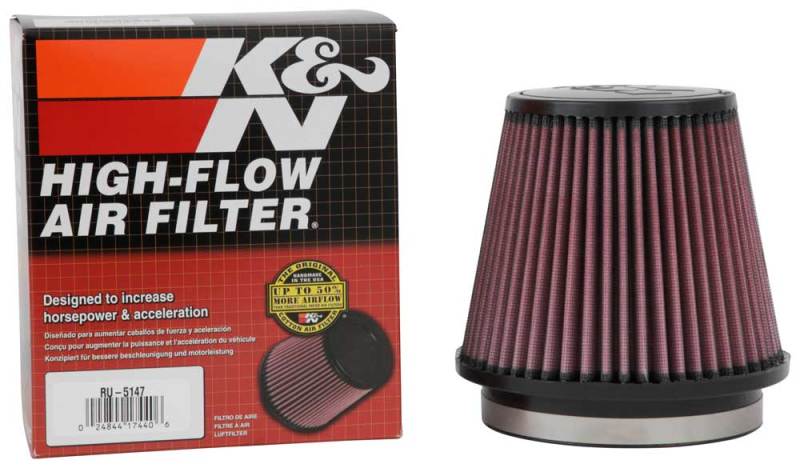 K&N Filter Universal Rubber Filter 5in Flange 6.5in Base 4.5in Top 5.5in Height RU-5147