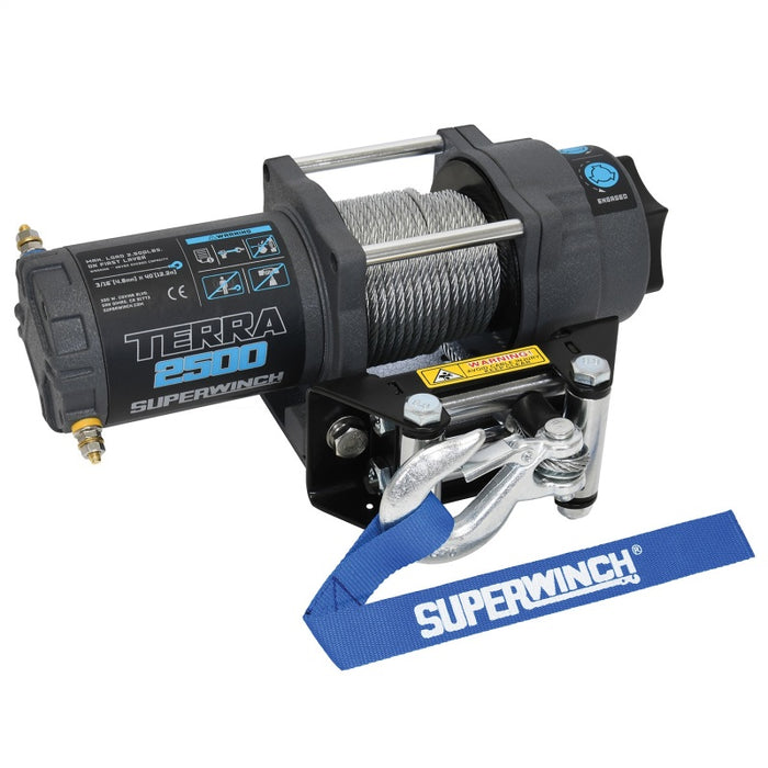 Superwinch 2500 LBS 12V DC 3/16in x 40ft Steel Rope Terra 2500 Winch Gray Wrinkle 1125260