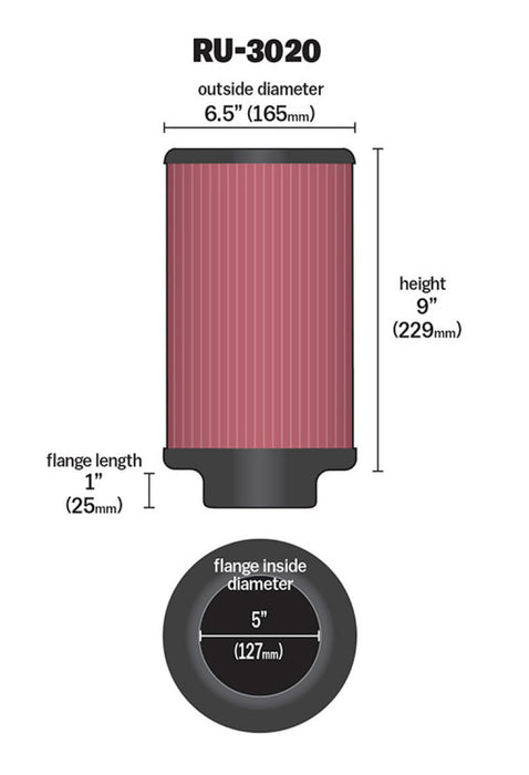 K&N Filter 2 1/4inch 10 Degree Flange 16 1/4inch x 4inch 4 1/2inch Height RU-3020