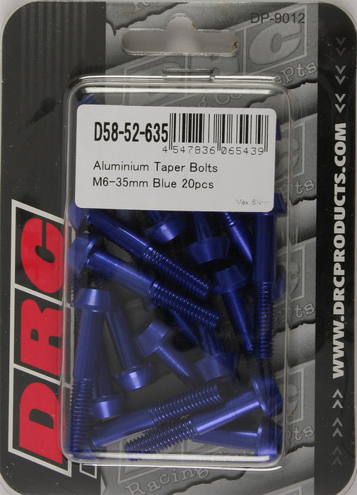 20/PC DRC ALUM M6 TAPER BOLTS 35MM BLU