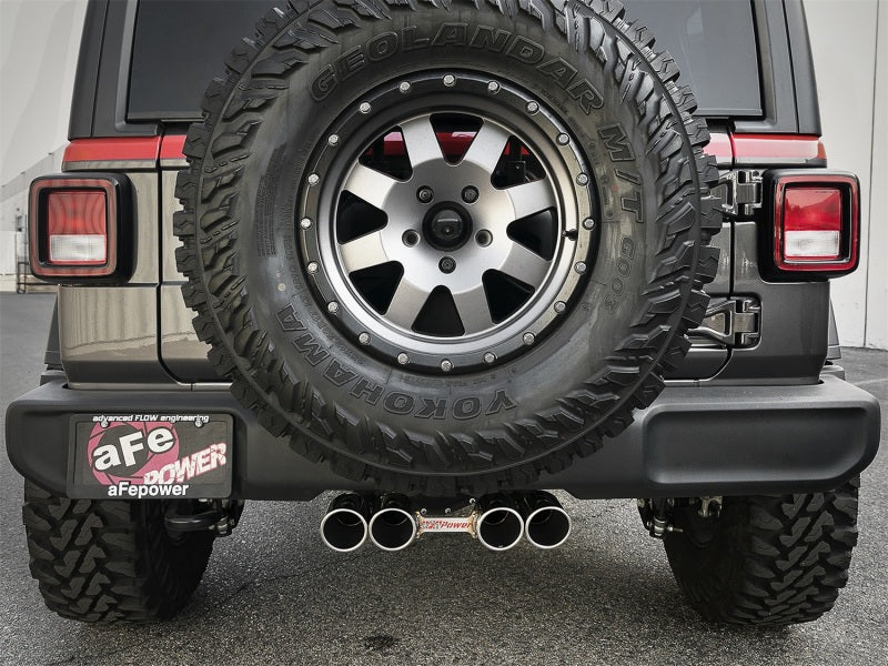 aFe Rebel Series 2.5in. 304 SS C/B Exhaust System 2018 compatible with Jeep Wrangler (JL) V6-3.6L Polished Tip 49-38071-P