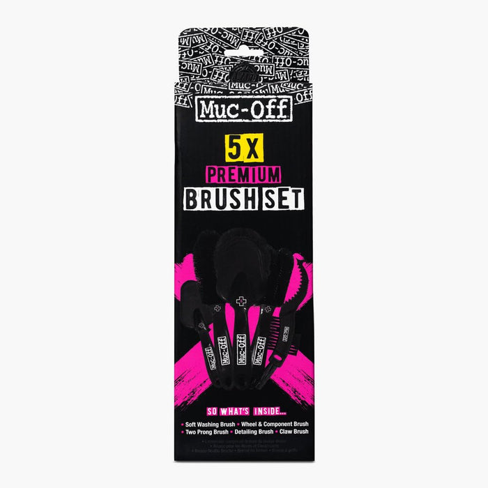 Muc-Off 206 5 Piece Premium Brush Kit - Includes 5 Bike Cleaning Brushes with Durable Nylon Bristles and Ergonomic Rubberised Handles to Minimise Impact