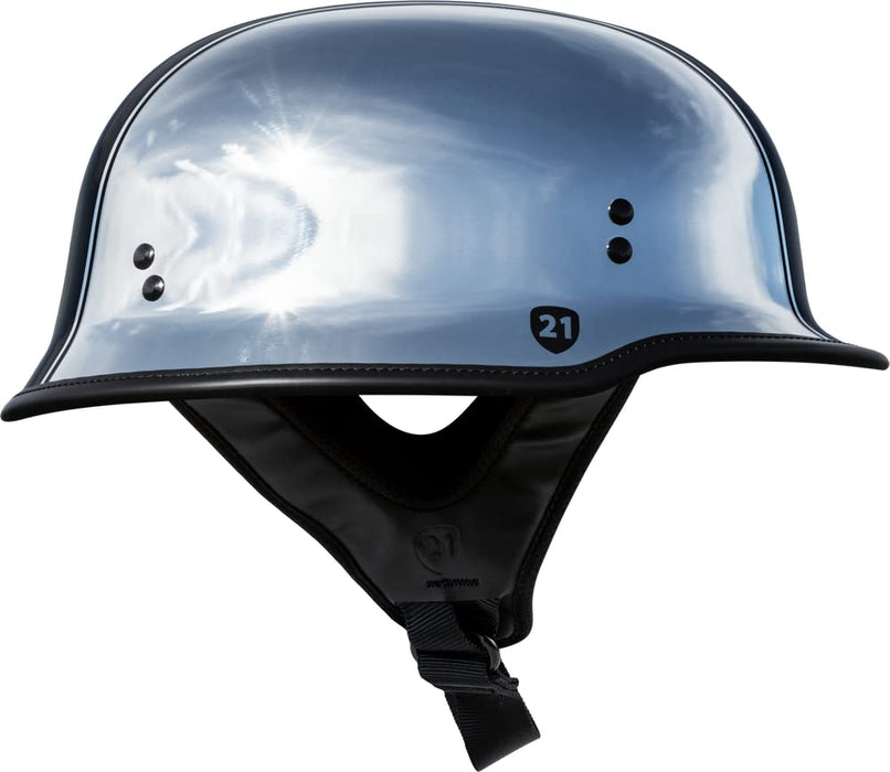 Highway 21 Motorcycle 9mm Half Helmet (German Style) (Chrome, X-Small)