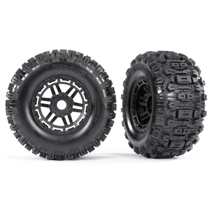 Traxxas Sledgehammer Tires & Wheels glued (Black Wheels)