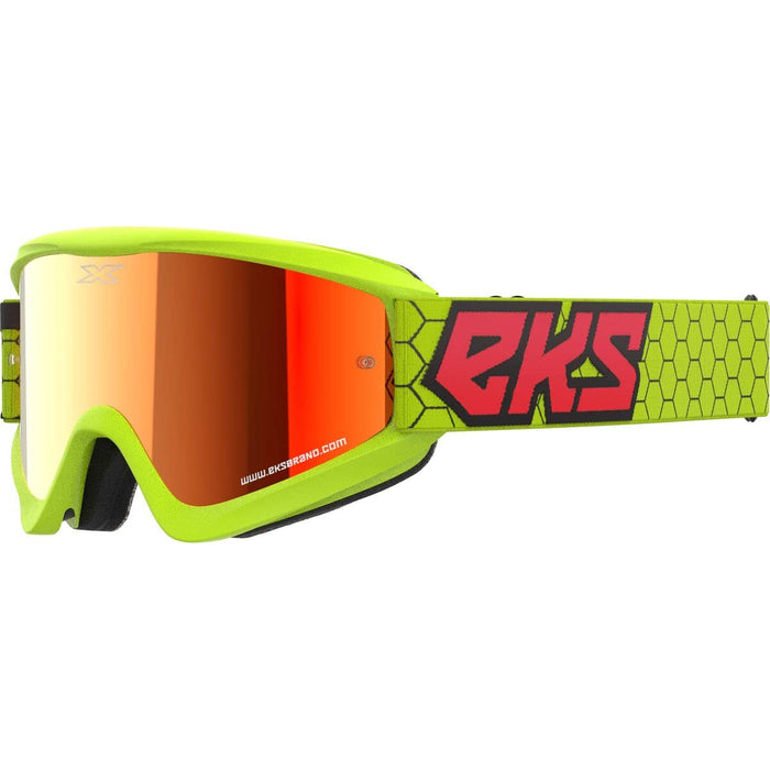 EKS Brand GOX Flat Out Mirror Goggles - Red Lens OSFA Flo Yellow/Black/Fire