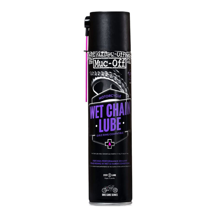 Muc Off Wet Motorcycle Chain Lube, 400 Milliliters - Premium Motorbike Chain Lubricant Spray - Formulated for Wet Weather Conditions