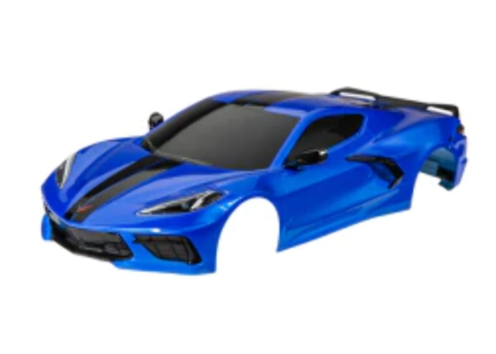 Traxxas 9311X Body Chevrolet Corvette Stingray Complete (Blue) (Painted Decals Applied) (Includes Side Mirrors Spoiler grilles Vents & Clipless mounting)