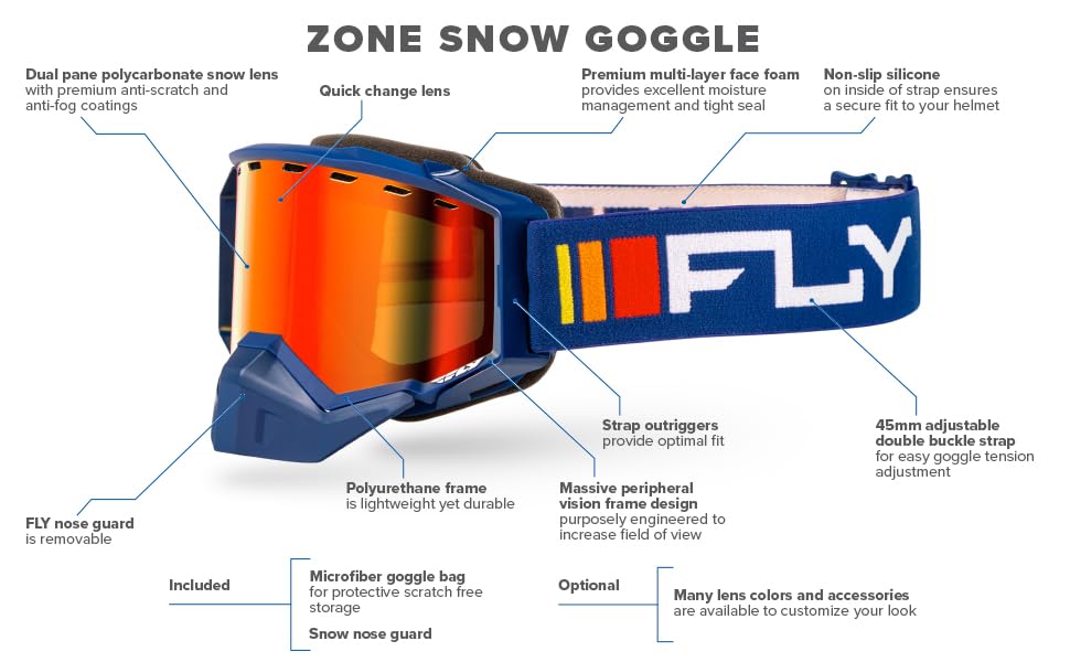 Fly Racing 2023 Zone Snow Goggle (Blue/Light Blue W/blue Mirror/Blue Lens, Adult)