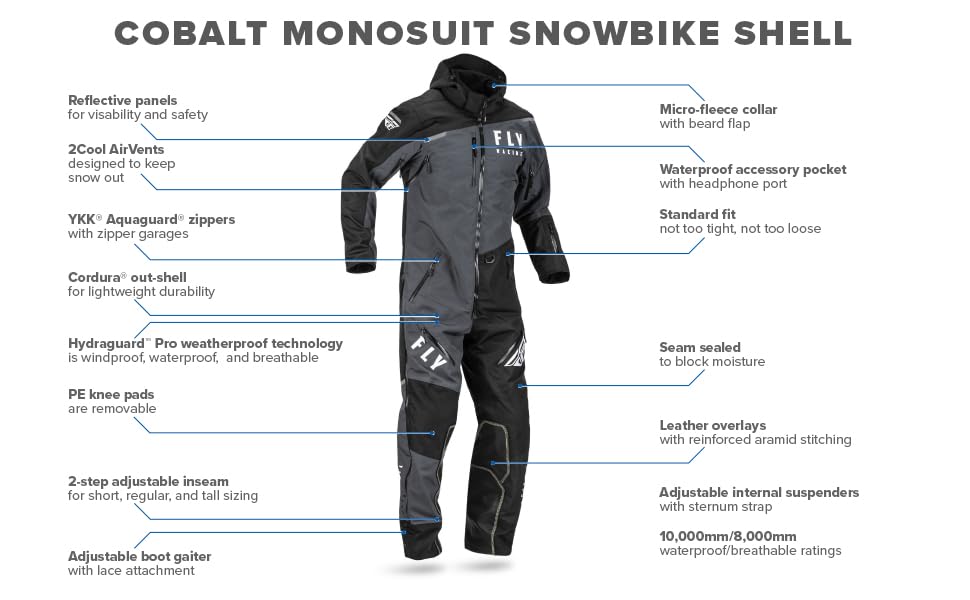 Fly Racing 2023 Cobalt Shell SB Monosuit (Black/Grey, X-Large)