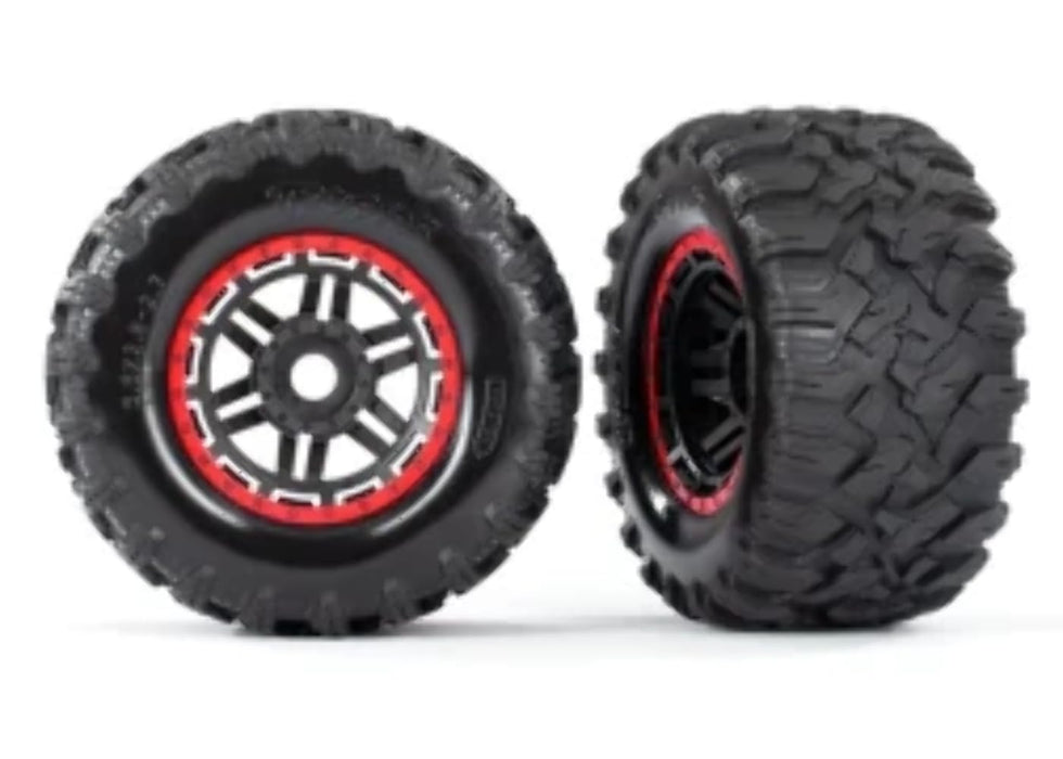 Traxxas 897R Tires & Wheels (Black Red Beadlock Style Maxx Mt Tires) (2) 17mm