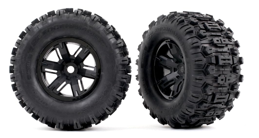 7871 Belted Sledgehammer Tires Mounted to Black X-Maxx Wheels (Pair)