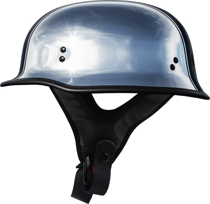 Highway 21 Motorcycle 9mm Half Helmet (German Style) (Chrome, 2X-Large)