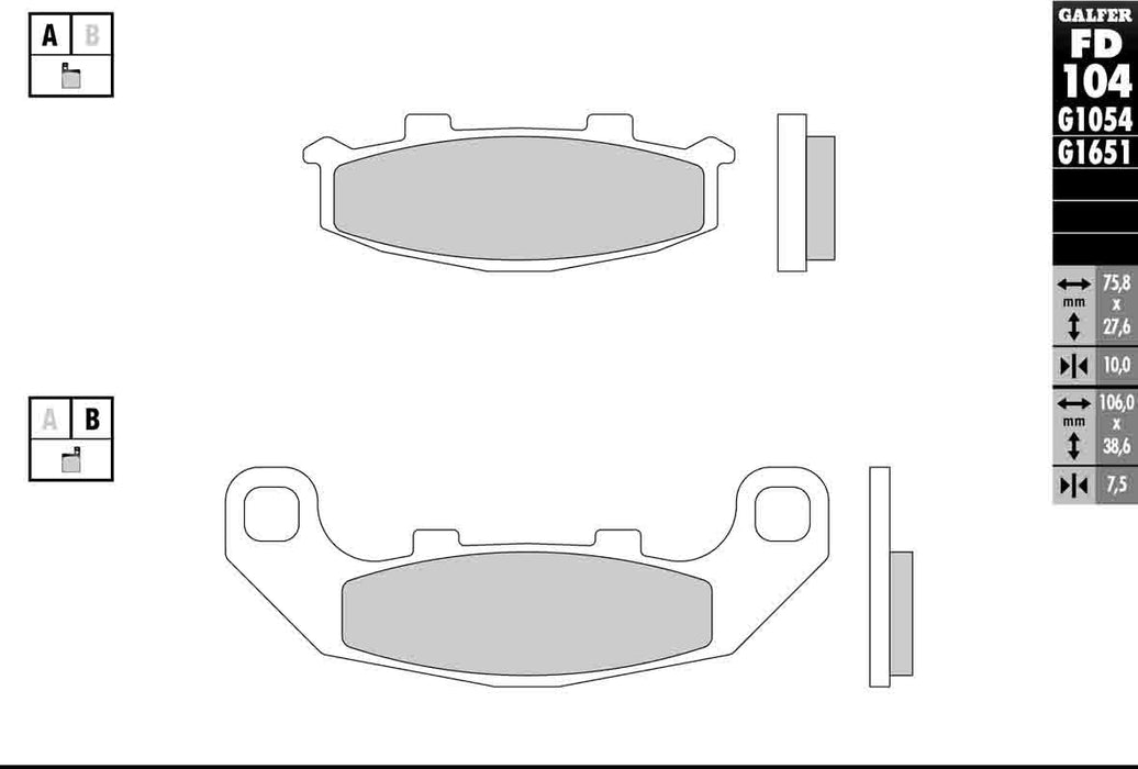 Galfer Semi-Metallic Brake Pads (Rear G1054) Compatible With 88-07 KAWASAKI EX250