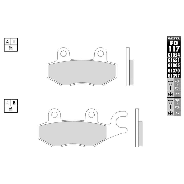 Galfer HH Sintered Brake Pads (Front Left G1397) Compatible with 16-19 Yamaha YFZ450R