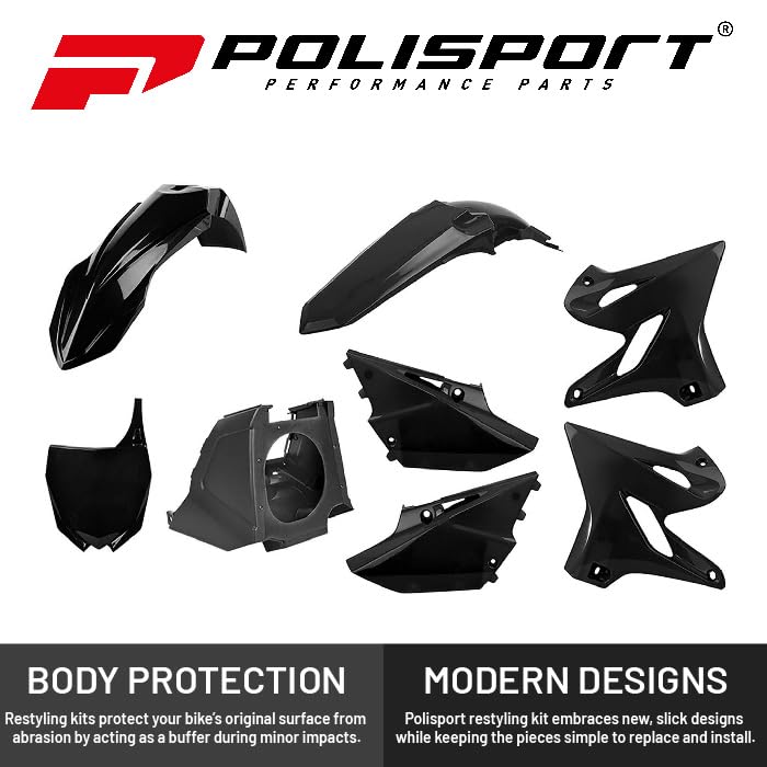 Polisport Full Plastic Kit for Yamaha YZ 125/250 (2002-2021) OEM Quality Restyling Kit with Superior Fit, Flexibility, and Durability (Black)