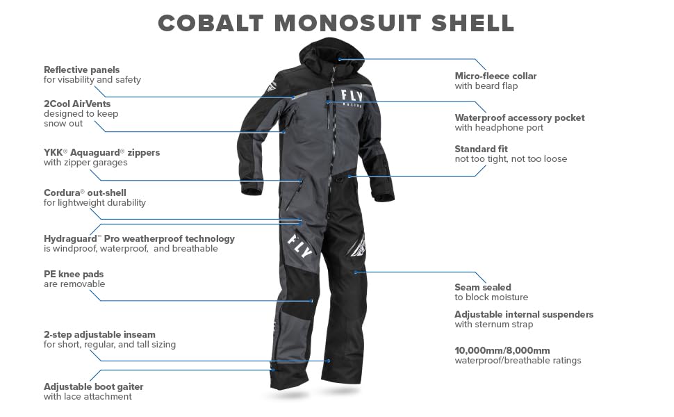 Fly Racing 2023 Cobalt Shell Monosuit (Black/Grey, X-Large)