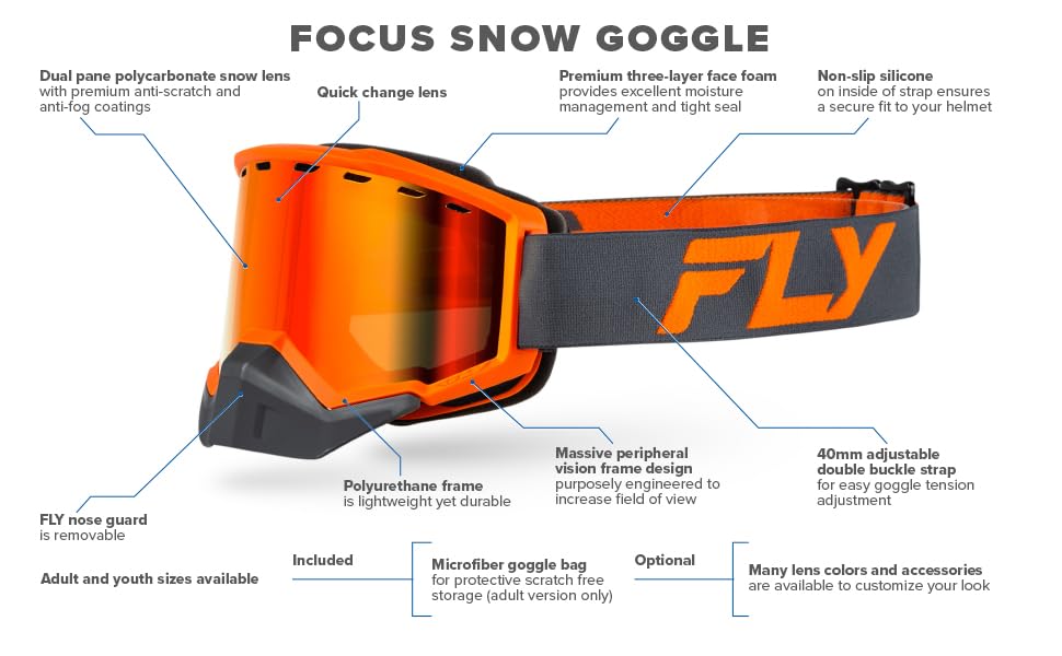 FOCUS SNOW GOGGLE BLACK/WHITE W/CLEAR LENS