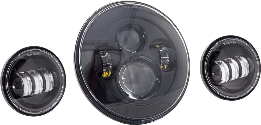 Letric Lighting Co. LLC-ILHK-7B 7in. LED Headlight with Passing Lamps for compatible with Indian - Black