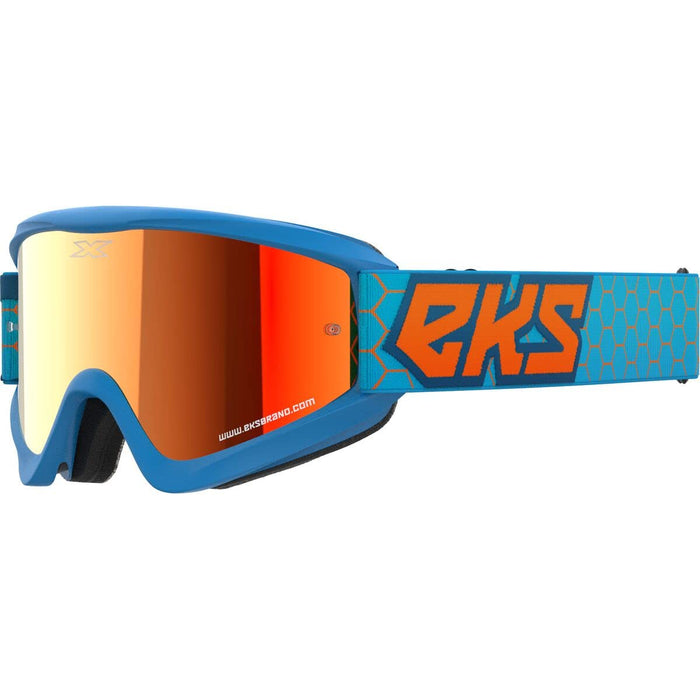 EKS Brand GOX Flat Out Mirror Goggles - Red Lens Cyan/Flo Orange OSFA Blue Cyan/Flo Orange