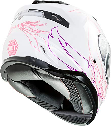 FF-98 Full-FACE Willow Helmet, Full-Face Motorcycle Helmet, DOT- and ECE- Approved for Street Riding and More (White/Pink, Small)