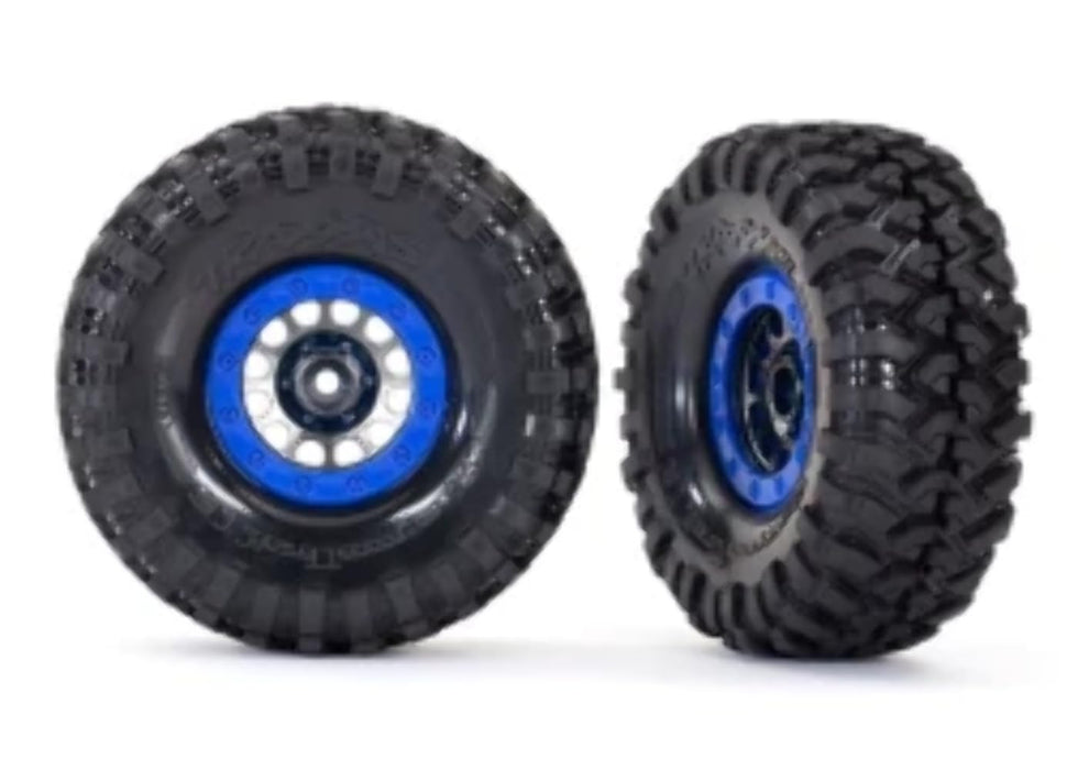 Tires and Wheels Assembled glued (Method 105 1.9' Black Chrome Blue beadlock Style Wheels Canyon Trail 4.6x1.9' Tires Foam Inserts) (1 Left 1 Right)