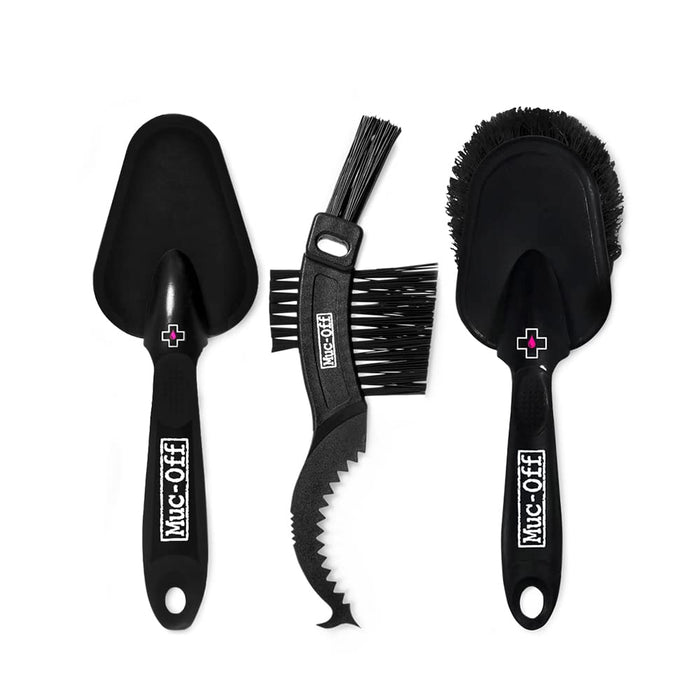 Muc-Off 220 3 Piece Premium Brush Kit - Includes 3 Bike Cleaning Brushes With Durable Nylon Bristles And Ergonomic Rubberised Handles To Minimise Impact