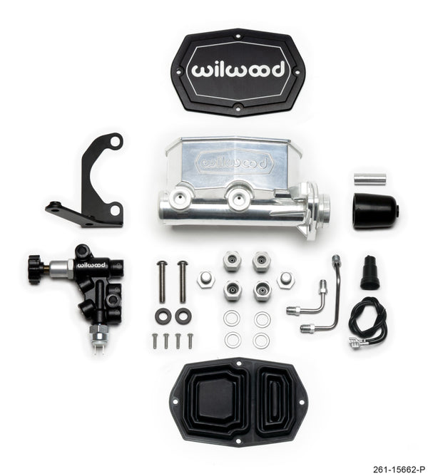 Wilwood Compact Tandem M/C 1.12in Bore w/RH Bracket and Valve Ball Burnished 261-15662-P