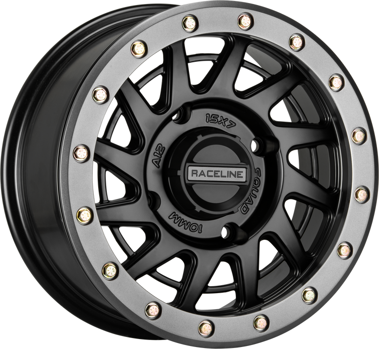 Raceline A12BG-57037+10 Squad Beadlock Wheel - 15x7-5+2-4/137 - Black/Gunmetal