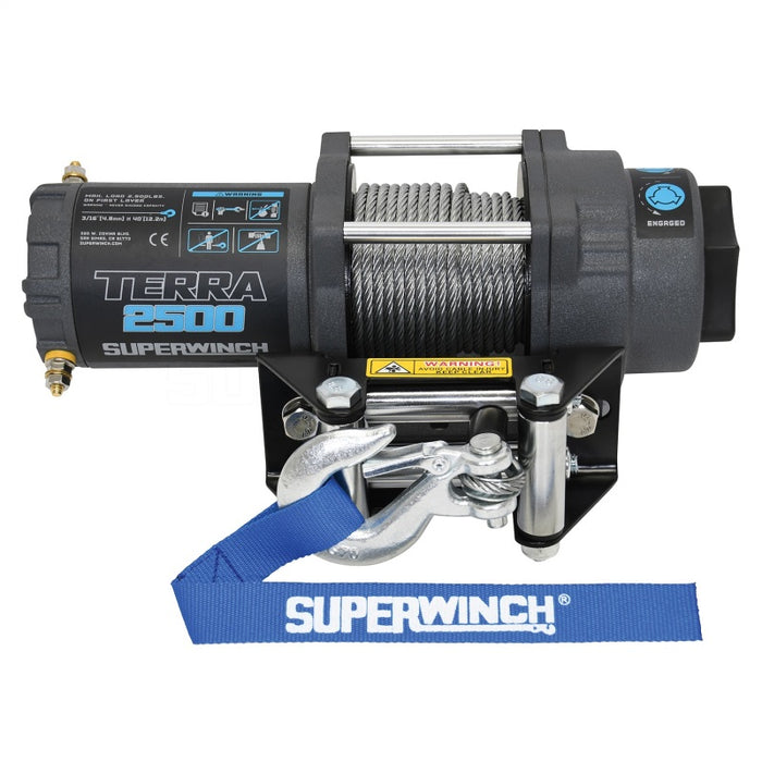 Superwinch 2500 LBS 12V DC 3/16in x 40ft Steel Rope Terra 2500 Winch Gray Wrinkle 1125260