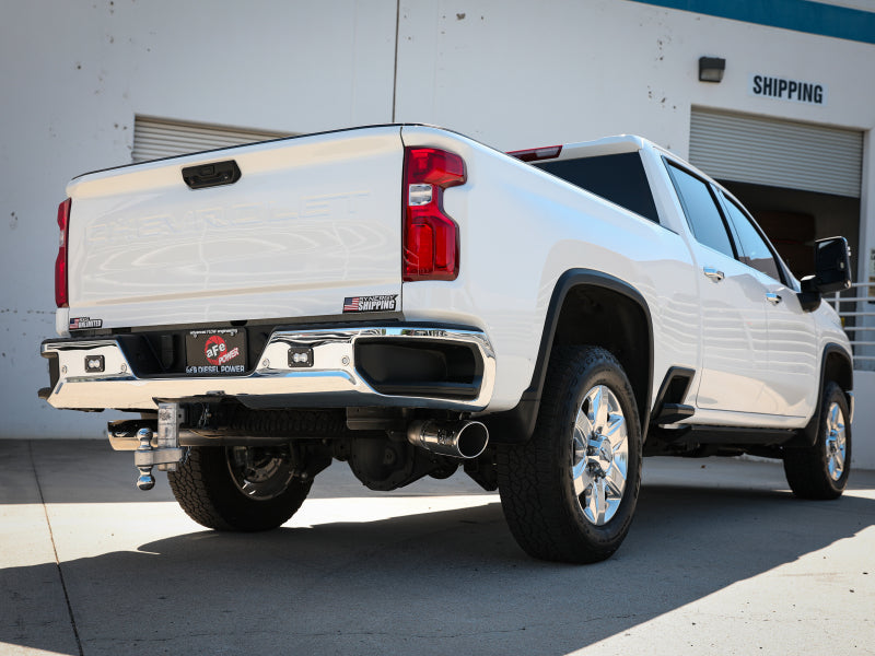 aFe Large Bore-HD 4in 409SS DPF-Back Exhaust System w/Polished Tips 20 GM Diesel Trucks V8-6.6L 49-44126-P