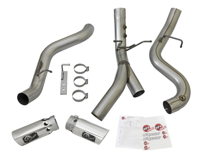 aFe Large Bore-HD 4in 409-SS DPF-Back Exhaust w/Dual Polished Tips 2017 GM Duramax V8-6.6L (td) L5P 49-44086-P