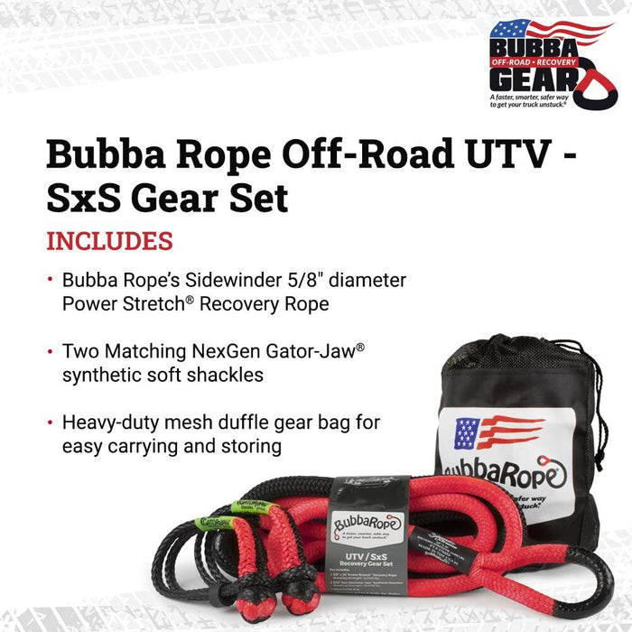 Bubba Rope Heavy-Duty Off-Road Atv, Utv & Sxs Tow Recovery Gear Set Power Stretch Recovery Rope, 5/8� X 20� & Nexgen Pro Gator-Jaw Synthetic Shackles, 5/16� X 5 .5� Green 176842GR