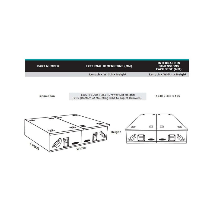 Dobinsons Rear Dual Roller Drawer Kit With Fridge Slide And Tie Down Points, For