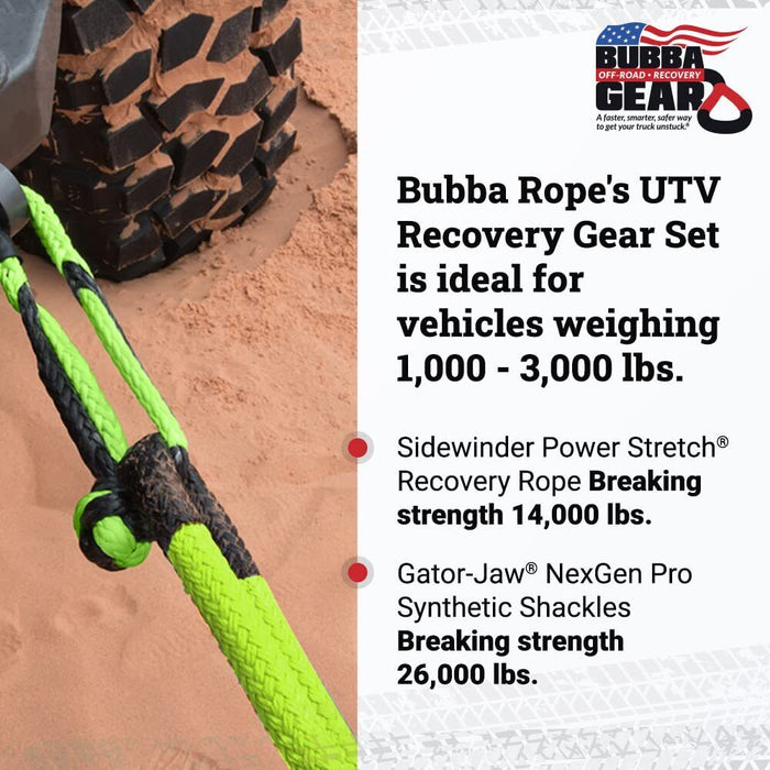 Bubba Rope Heavy-Duty Off-Road Atv, Utv & Sxs Tow Recovery Gear Set Power Stretch Recovery Rope, 5/8� X 20� & Nexgen Pro Gator-Jaw Synthetic Shackles, 5/16� X 5 .5� Green 176842GR