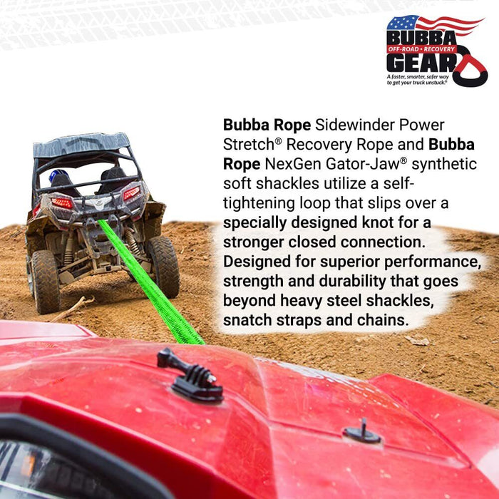 Bubba Rope Heavy-Duty Off-Road Atv, Utv & Sxs Tow Recovery Gear Set Power Stretch Recovery Rope, 5/8� X 20� & Nexgen Pro Gator-Jaw Synthetic Shackles, 5/16� X 5 .5� Green 176842GR