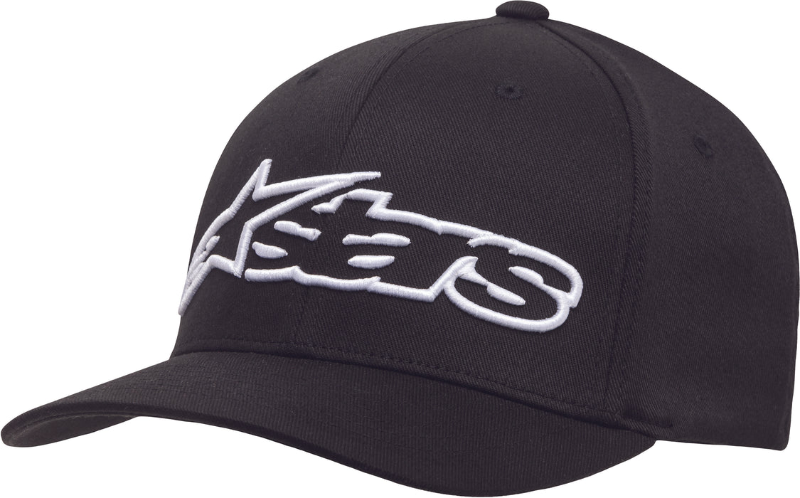 Alpinestars mens Curved Bill Structured Crown Flex Back 3d Embroidered Logo Flexfit Hat Cap, Blaze Black/White, Large-X-Large US