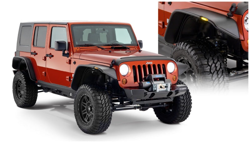 Bushwacker 07-18 compatible with Jeep Wrangler Unlimited Flat Style Flares 4pc 4-Door Sport Utility Only Black 10918-07