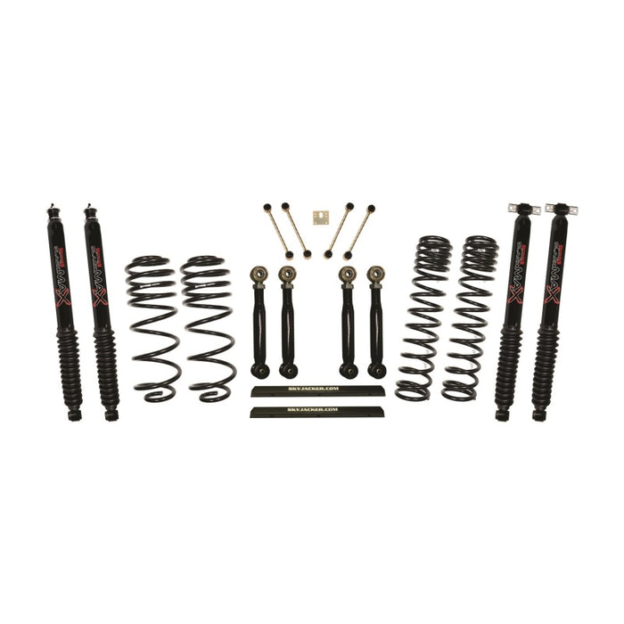 Skyjacker 97-02 compatible with Jeep TJ 4in D-Rate Long Travel Kit w/ Adj. FR/RR Lower Flex Links/Black Max Shocks TJ401BPBLTX