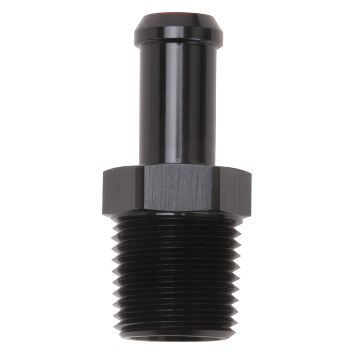 Edelbrock Hose End Straight 1/2In NPT to 1/2In Barb Black Anodize 8119