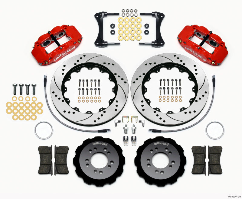 Wilwood Narrow Superlite 6R Front Hat Kit 14.00in Drilled Red 2008-up Hyundai Genesis Coupe w/Lines 140-13044-DR