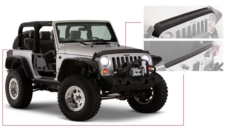 Bushwacker 07-18 compatible with Jeep Wrangler Trail Armor Hood and Tailgate Protector Excl Power Dome Hood Black 14013