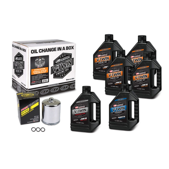 Maxima V-Twin Oil Change Kit Mineral w/ Chrome Filter Evolution 90-069016PC