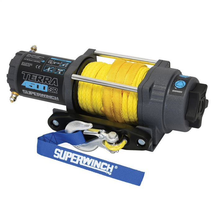 Superwinch 4500 LBS 12V DC 1/4in x 50ft Synthetic Rope Terra 4500SR Winch Gray Wrinkle 1145270