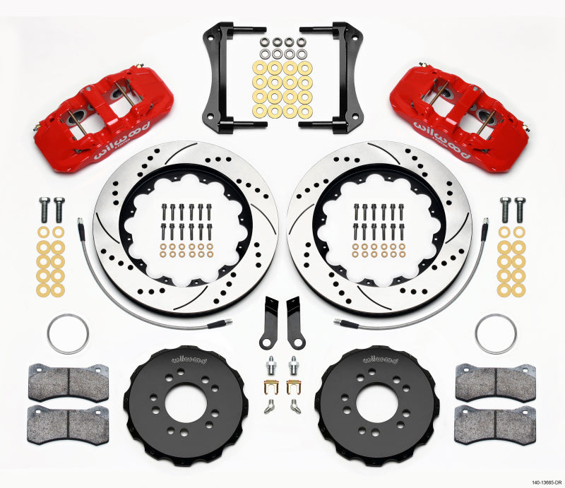 Wilwood AERO6 Front Hat Kit 14.00 Drilled Red 2005-2014 Mustang w/ BMR Suspn. w/Lines 140-13685-DR