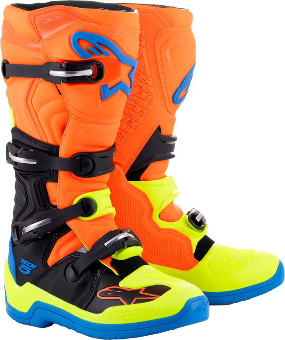 Alpinestars Tech 5 MX Boots (Blue/Orange/Yellow Fluo, 7)