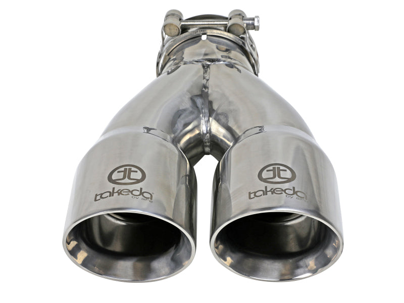 aFe Takeda 2.5in 304 Stainless Steel Clamp-on Exhaust Tip 2.5in Inlet 3in Dual Outlet Polished 49T25364-P10