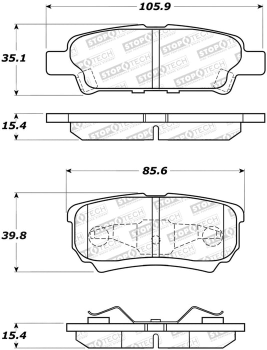 StopTech 07-17 compatible with Jeep Patriot Street Performance Rear Brake Pads 308.1037